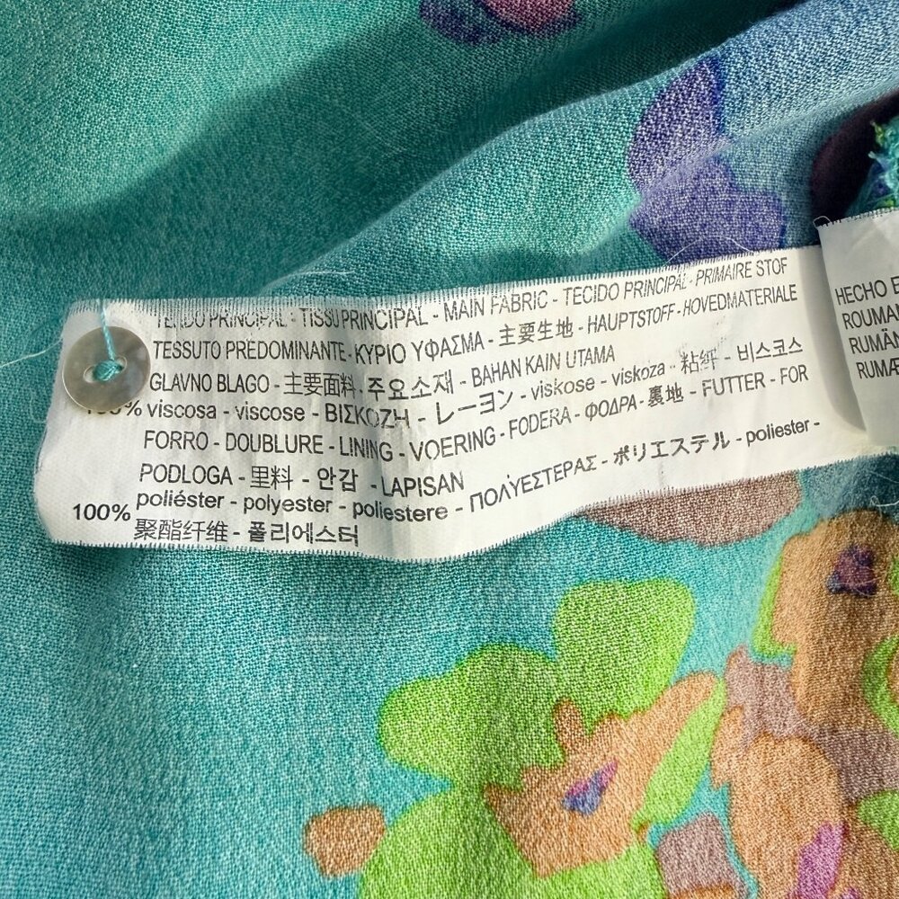 Zara TRF Collection Dress Womens M Teal Floral Viscose Midi Cap Sleeve Lined - Picture 7 of 7